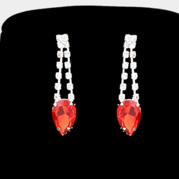 Red Silver Droplet Fringe Rhinestone Crystal Necklace Jewelry Formal Black Tie - Picture 3 of 8